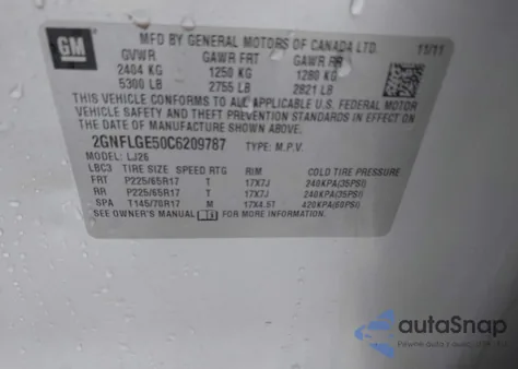 2012 Chevrolet Equinox Ltz из США, поврежденный, VIN 2GNFLGE50C6209787